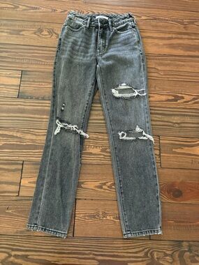 PacSun Gray Distressed High-Rise Ripped Jeans 22 waist